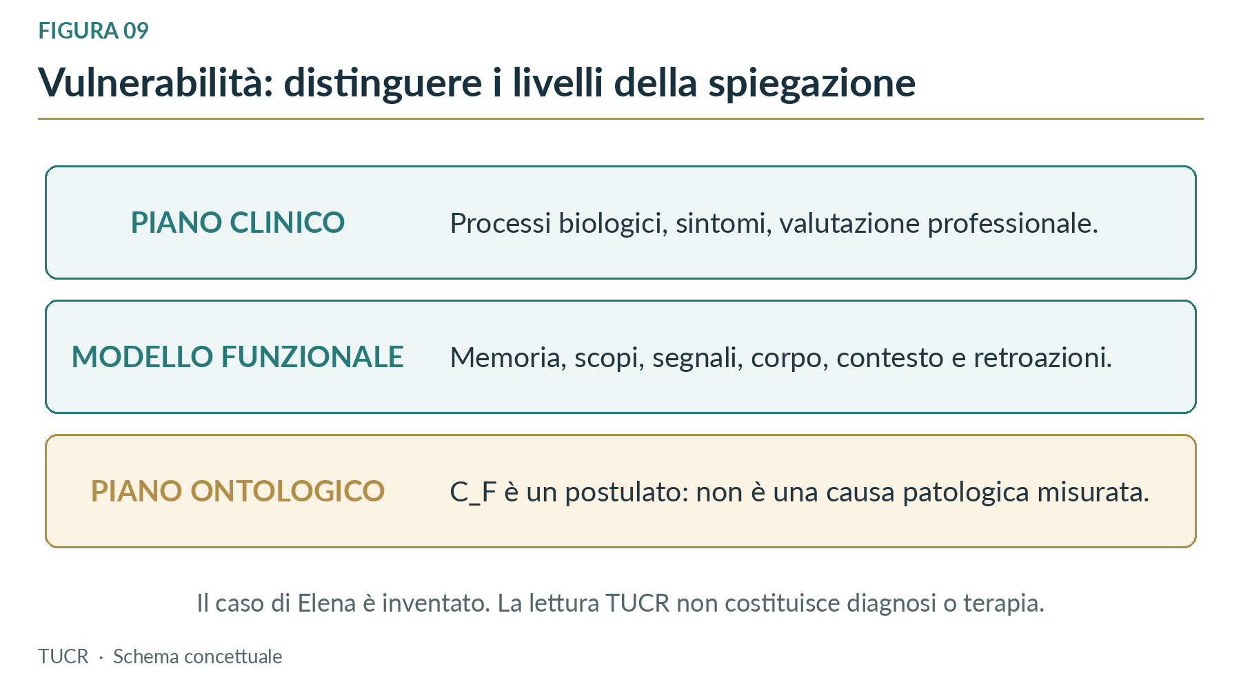 Figura 9. Il caso narrativo distingue evidenza clinica, ipotesi funzionale e postulato ontologico.