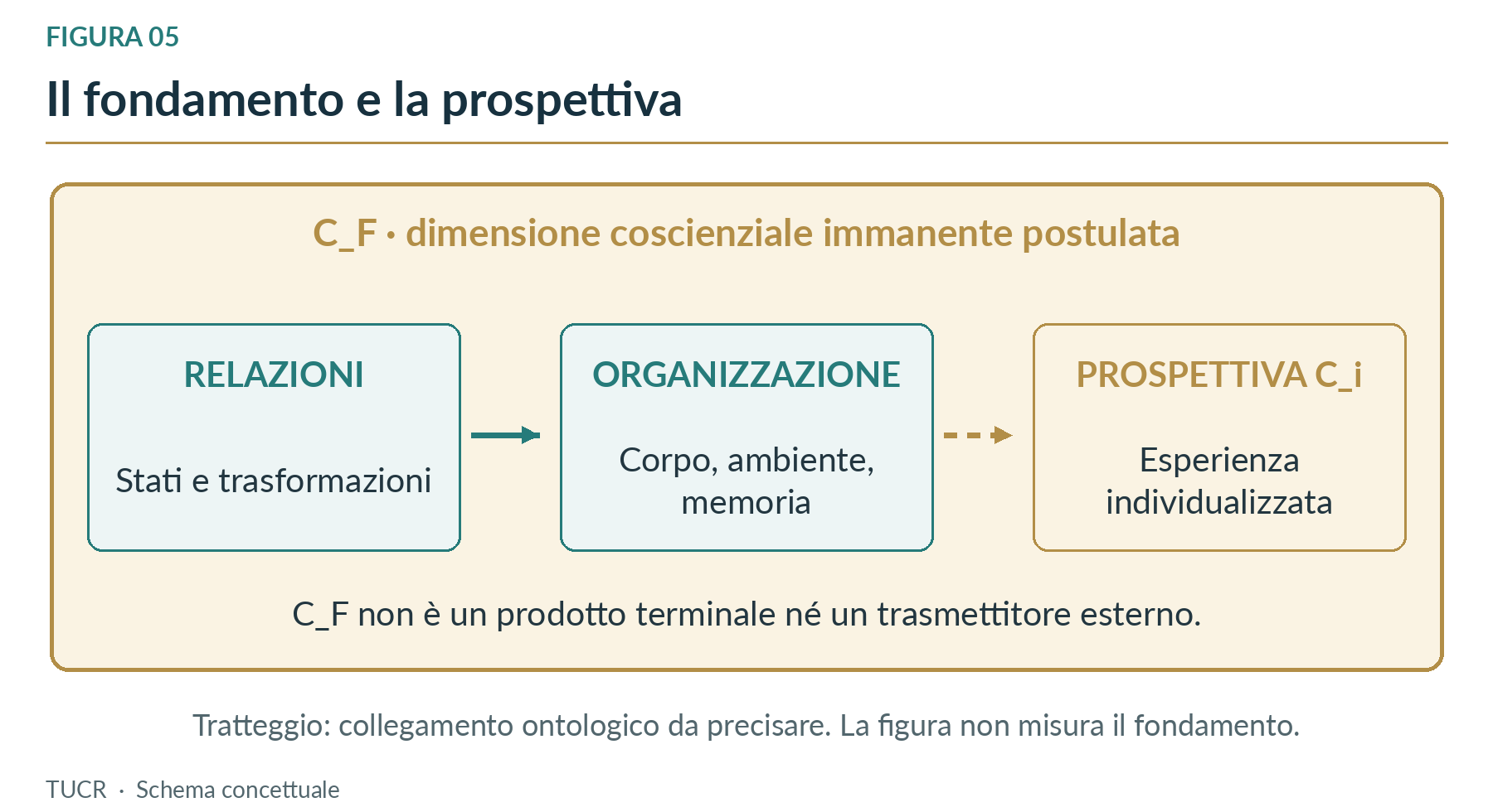 Figura 5. La dimensione CF è postulata come immanente. La freccia tratteggiata non rappresenta una trasmissione fisica.